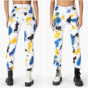 NEW Adika Rukasini White Spray Paint Splatter Jeans Tomboy Relaxed Fit Tapered S